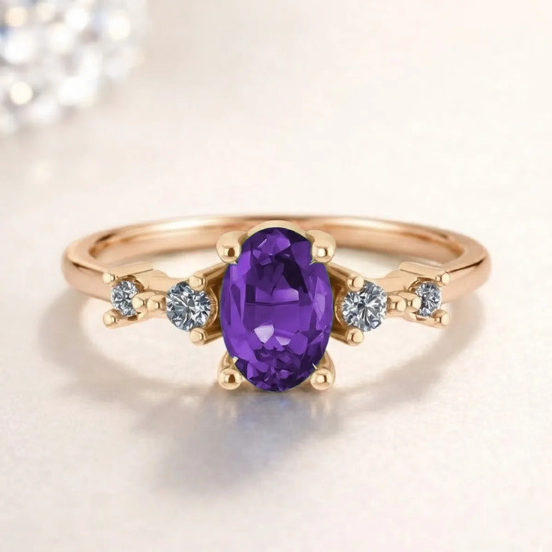 Anel London Prata 925 Dourada 18k Ametista