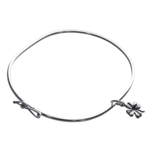 Pulseira Bracelete Rígido Prata 925 - Trevo Da Sorte 19 Cm