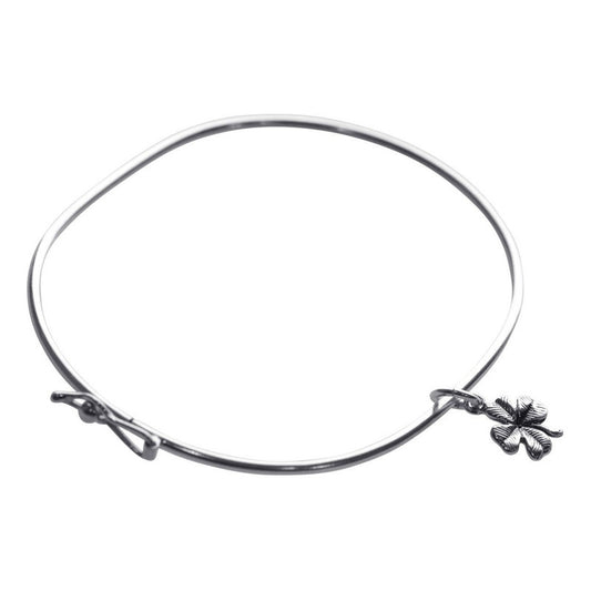 Pulseira Bracelete Rígido Prata 925 - Trevo Da Sorte