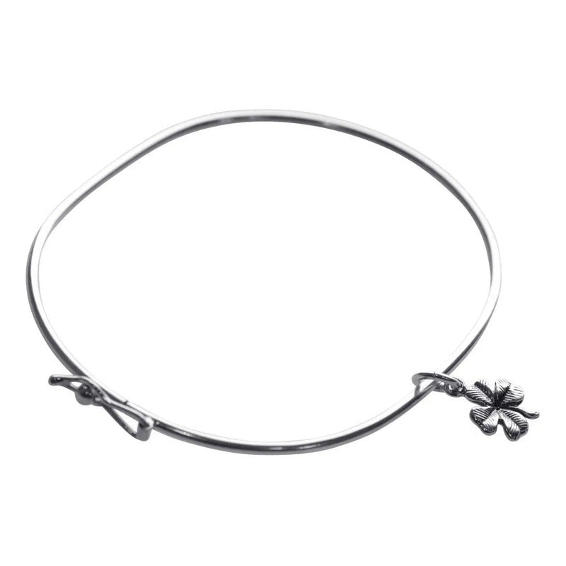 Pulseira Bracelete Rígido Prata 925 - Trevo Da Sorte 19 Cm