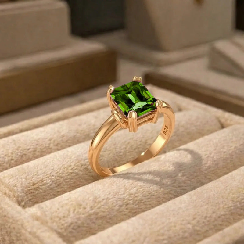 Anel Vintage Esmeralda Prata 925 Dourada  Ouro 18k- Feminino
