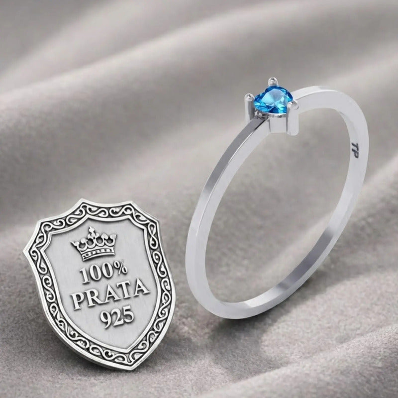 Anillo solitario de topacio azul en forma de corazón en plata 925 - Exclusivo