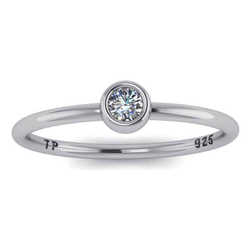 Anel Solitário Zirconia De Pura Prata 925 - Feminino Tamanho 30