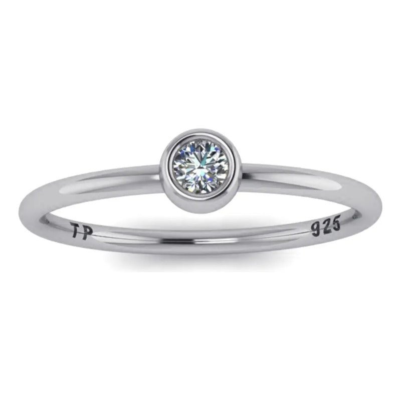 Anel Solitário Zirconia De Pura Prata 925 - Feminino Tamanho 30