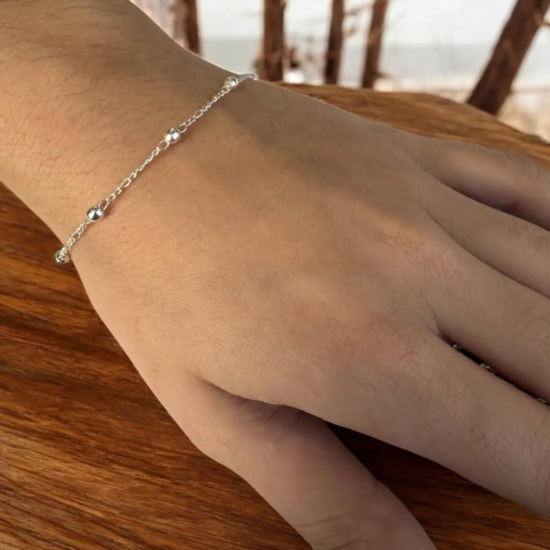 Pulseira Prata 925 Bolinha 3mm - Feminina 18 Cm