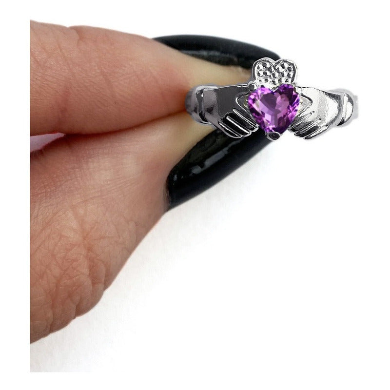Anel De Prata 925 Claddagh Ametista - Exclusivo  -  Compre Joias Direto Da Fábrica E Economize Dinheiro