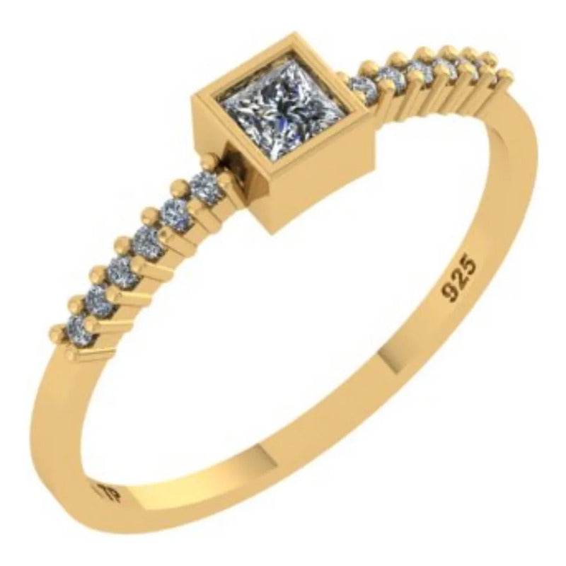 Anel York Prata 925 Dourada Ouro 18k - Zircônia 16
