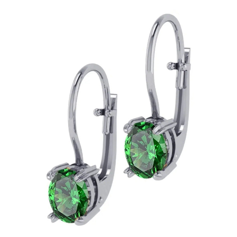 Brinco Trava Pura Prata 925 Esmeralda Oval - Exclusivo Verde