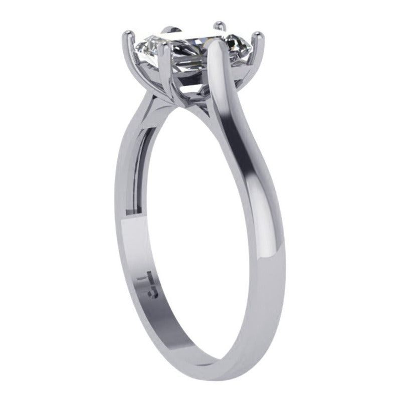 Anel Solitário Prata 925 Zirconia Retangular - Exclusivo