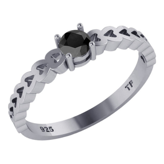 Anel Luxo Pura Prata 925 Corações Black Onix- Exclusivo
