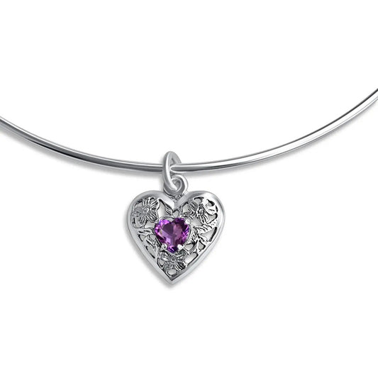 Colar Choker Filigrana Coração Prata 925 Ametista