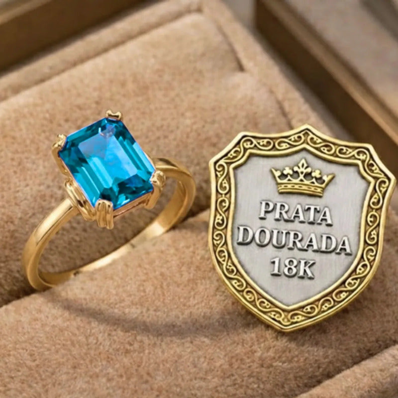 Anel Vintage Topázio Prata 925 Dourada Ouro 18k - Feminino