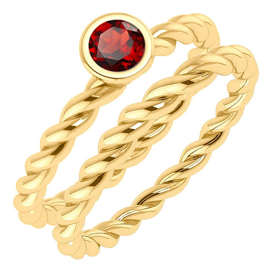 925 Silver 18k Gold Twisted Double Ring - Garnet