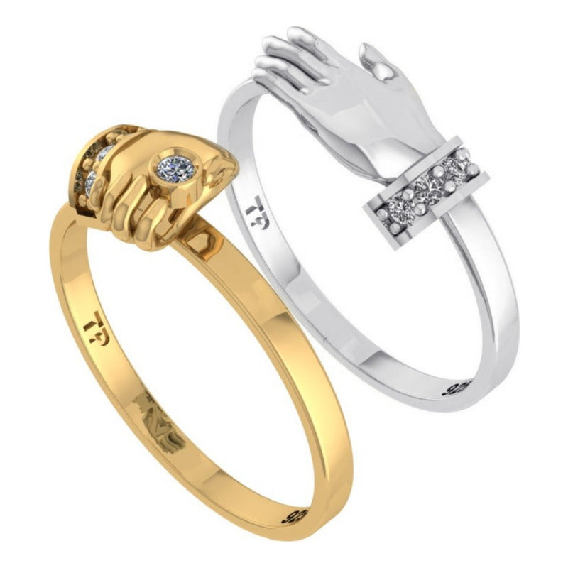 Anel Passione Zirconias Prata 925 Dourada 18k - Noivado