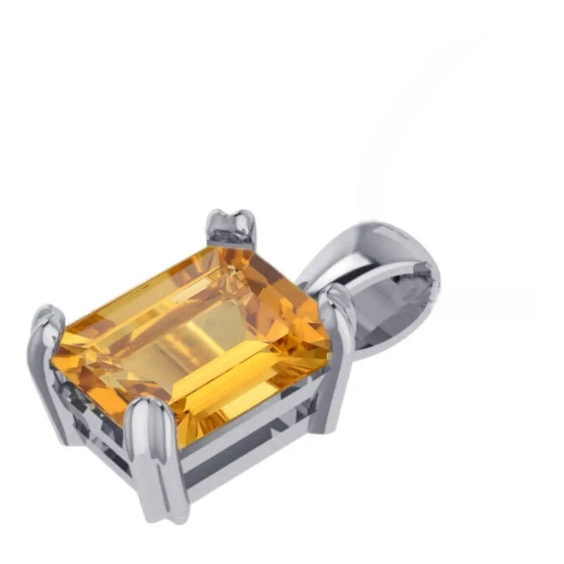 Pingente Prata 925 Retangular Citrino Unissex - Exclusivo Amarelo