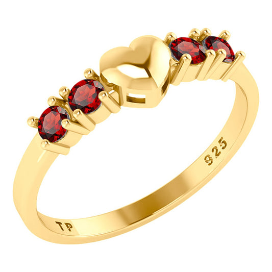 Solid Heart Ring 925 Silver Gold 18k Gold - Garnet