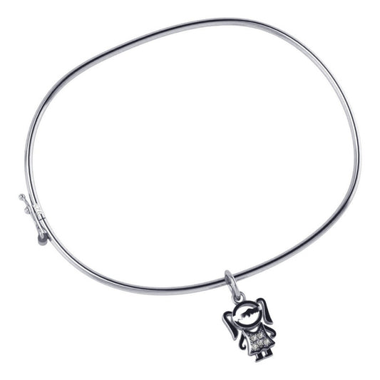 Pulseira Bracelete Rígido Prata 925 - Pingente Menina