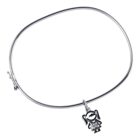 Pulseira Bracelete Rígido Prata 925 - Pingente Menina 19 Cm