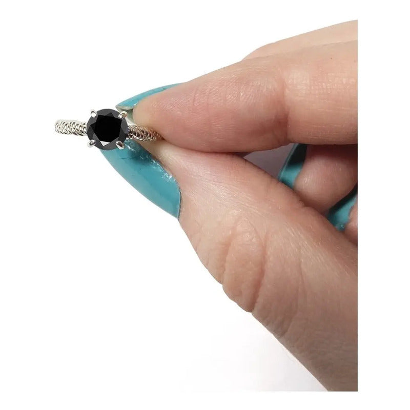 Anel Solitário Black Onix De Pura Prata 925 Torcido