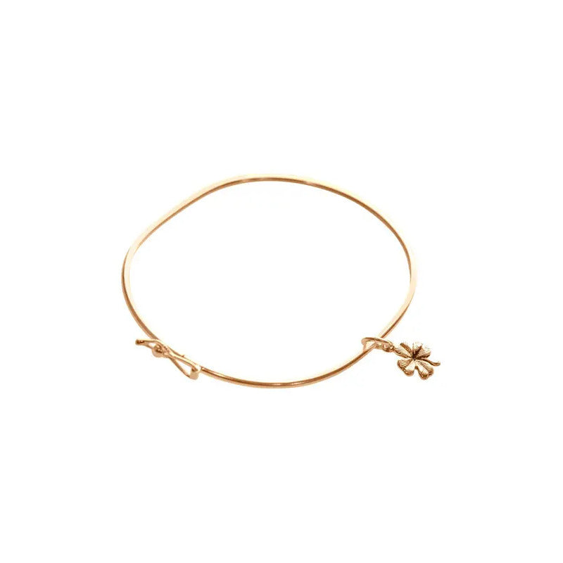 Pulseira Bracelete Rígido Prata 925 Dourada 18k- Trevo Sorte Dourado 19 Cm
