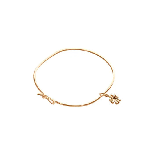 Pulseira Bracelete Rígido Prata 925 Dourada 18k- Trevo Sorte Dourado 19 Cm