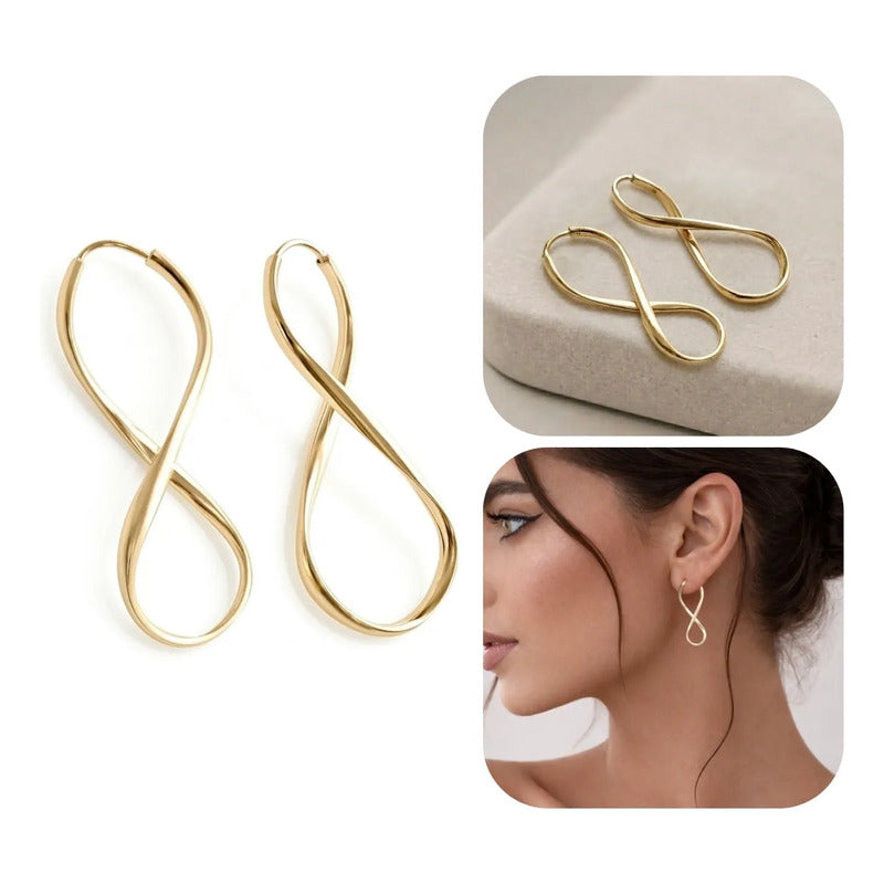 Argola Brinco 3,8cm Infinito Prata 925 Dourada 18k- Feminino Dourado