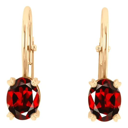 Brinco Trava Pura Prata 925 Dourada 18k - Granada Oval Vermelho