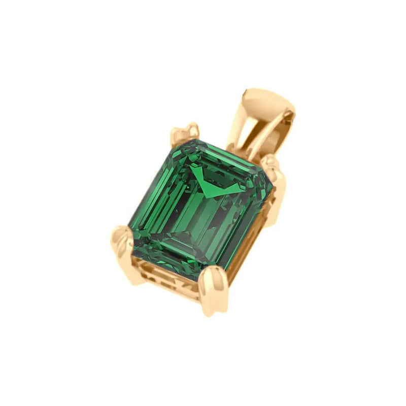Pingente Retangular Prata 925 Dourada 18k - Esmeralda Verde