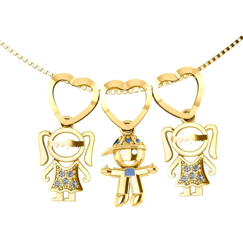Colar Canga 2 Meninas 1 Menino - Prata 925 Dourada Ouro 18k Dourado