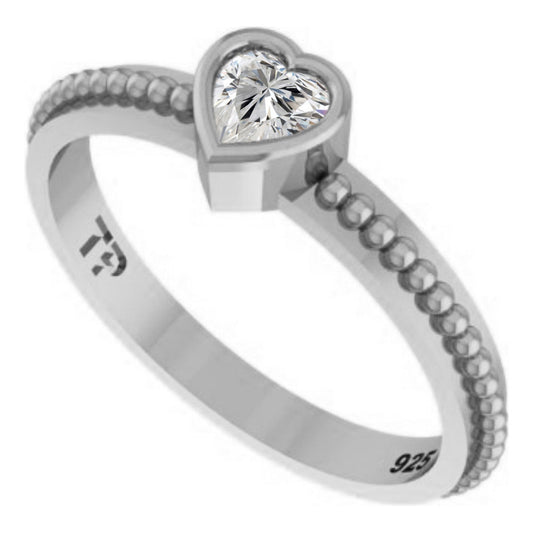 Pure 925 Silver Solitaire Heart Zirconia Ring - Exclusive