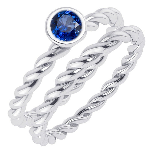 Double Ring 925 Silver Solitaire Twisted Sapphire - Exclusive