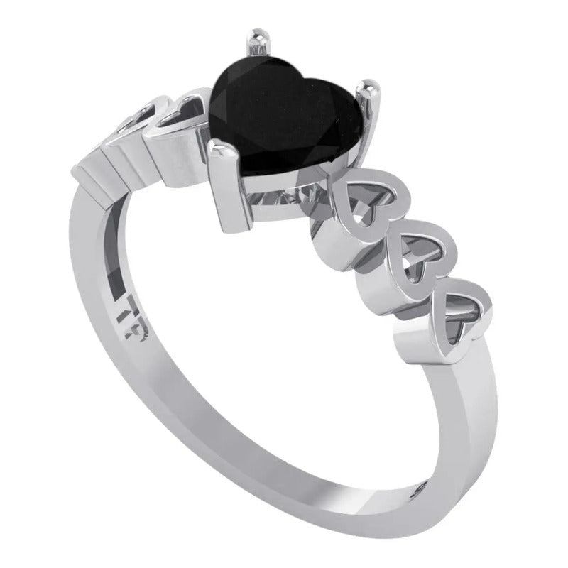 Anel Luxo Prata 925 Black Onix Coração - Exclusivo