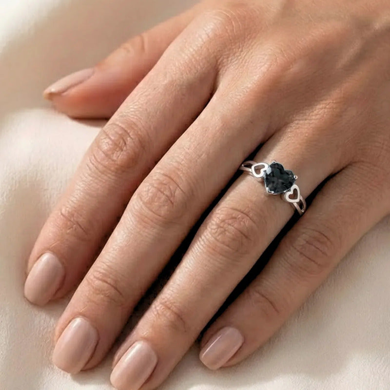 Anel Pura Prata 925 Eterno Coração Black Onix - Exclusivo