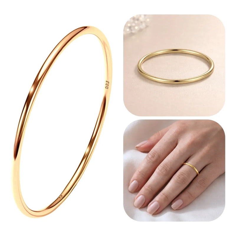 Anel Fio Redondo Aliancinha Prata 925 Dourada  Ouro 18k