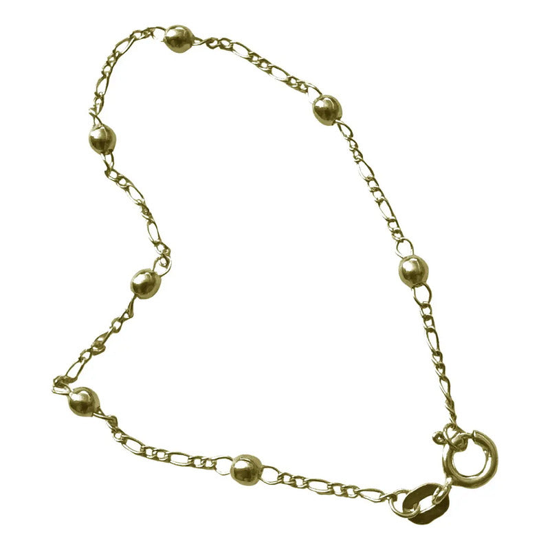 Pulseira Prata 925 Dourada 18k Bolinha 3mm - Feminina 18 Cm