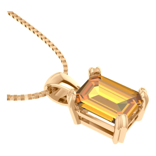 Colar Pingente Retangular Prata 925 Dourada 18k - Citrino