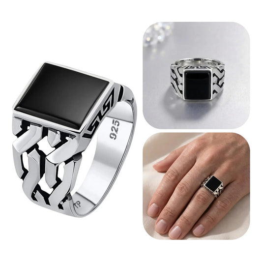 Anel Masculino Elos Prata 925 Black Onix Tamanhos Exclusivos