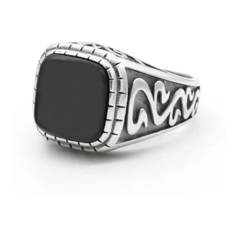 Anel Masculino Esculpido Prata 925 Black Onix Lançamento