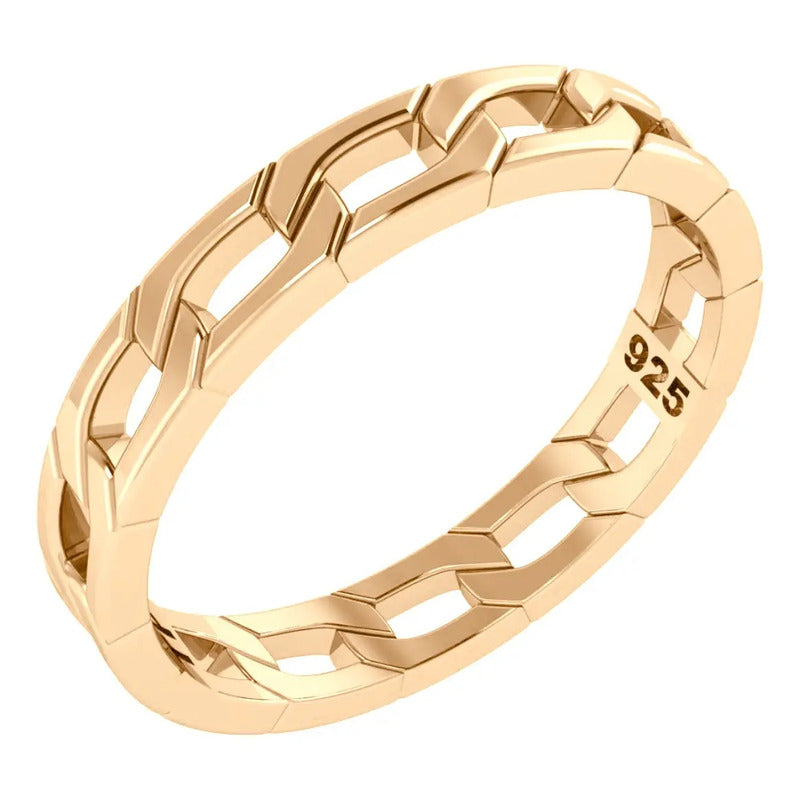 Anel Corrente Fino Prata 925 Dourada 18k - Exclusivo
