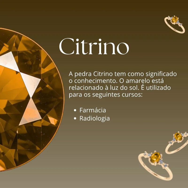 Anel Formatura Diversas Areas Prata 925 Dourada 18k + Capelo Citrino 24-25