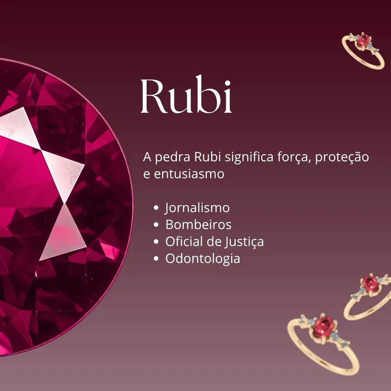 Anel Formatura Feminino Prata 925 Dourada 18k + Capelo Rubi 12-13