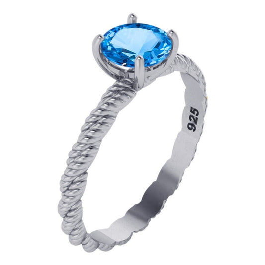 925 Silver Solitaire Ring Twisted Blue Topaz - Exclusive