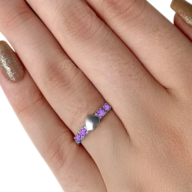 Anel Prata 925 Coração - Beleza Radiante Roxo