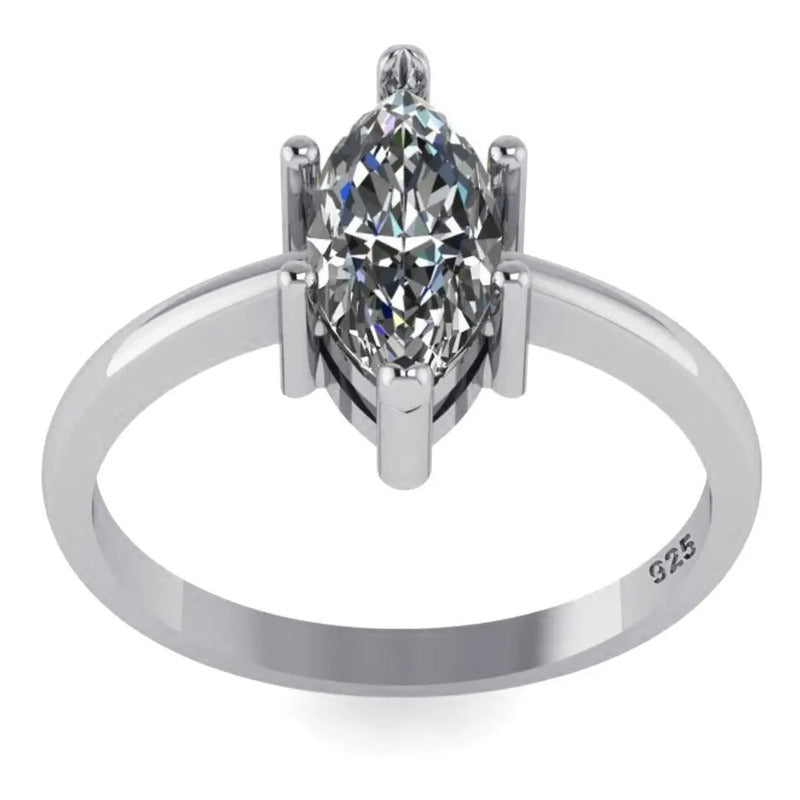 Anel Prata 925 Solitário Navete Zirconia - Exclusivo