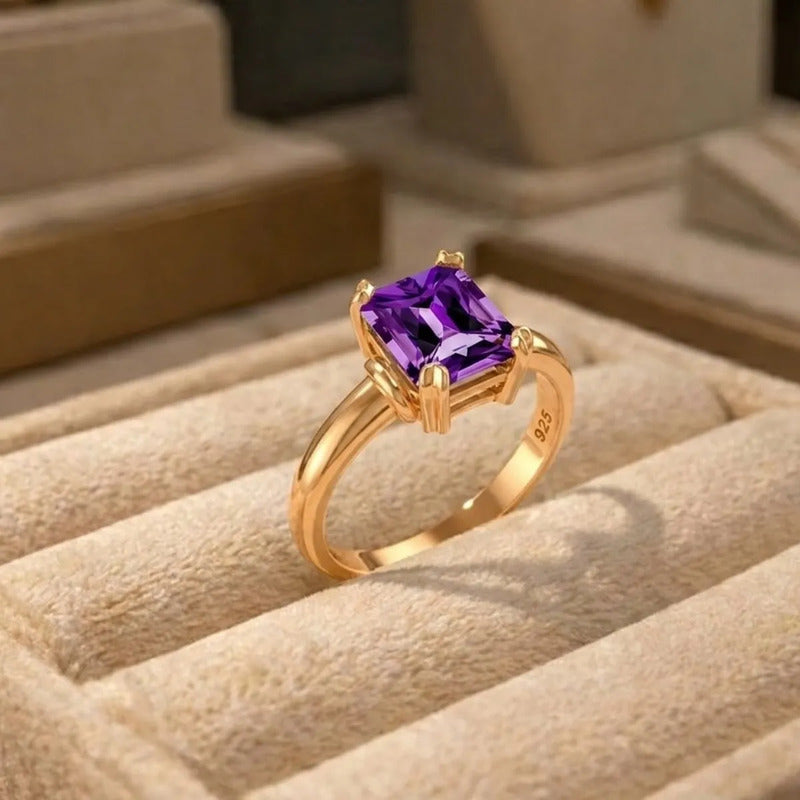 Anel Vintage Ametista Prata 925 Dourada 18k Feminino