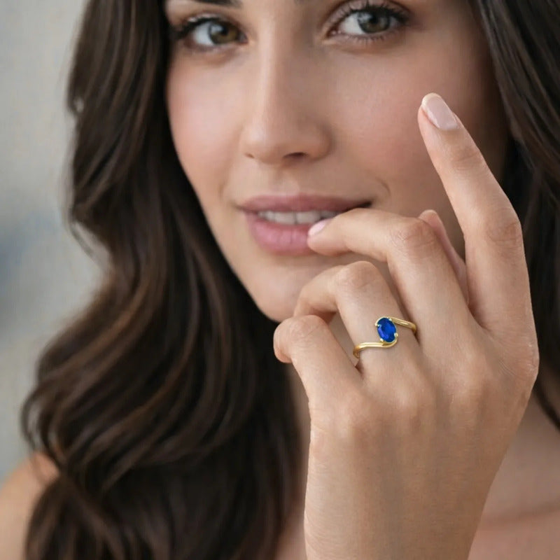 Anel Miami Prata 925 Dourada Ouro 18k - Safira Azul Safira Azul 12