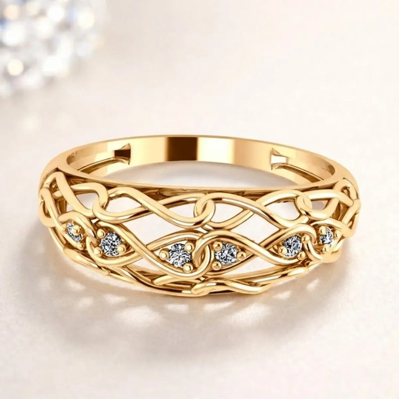 Anel Bombe Infinito Zircônias - Prata 925 Dourada 18k