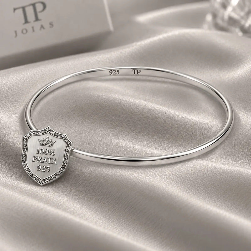 Pulseira Bracelete Liso Prata 925 Maciço 6.5 Cm
