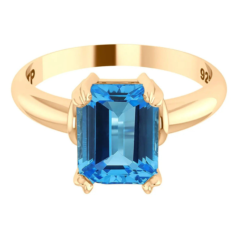 Anel Vintage Topázio Prata 925 Dourada Ouro 18k - Feminino