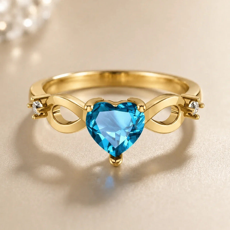 Anel Prata 925 Dourada 18k Infinito Amor Coração - Topázio